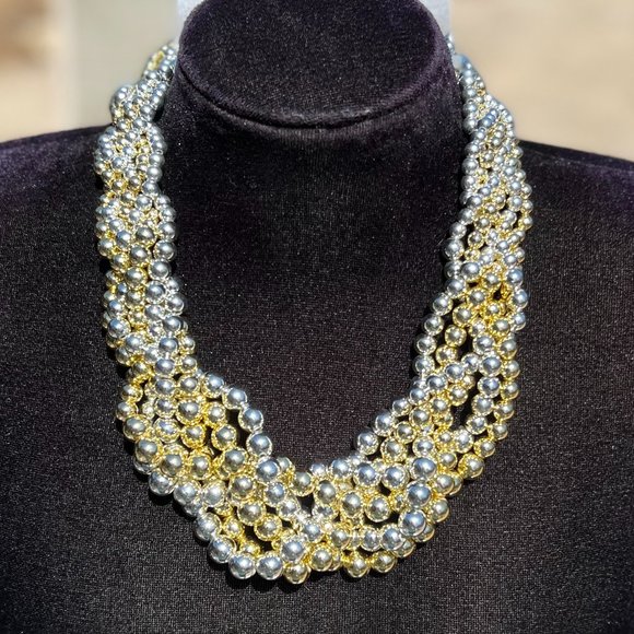 Twisted Multi Strand Gold Silver Color Pearl Necklace Spring Summer Vacation NWT - Picture 4 of 4